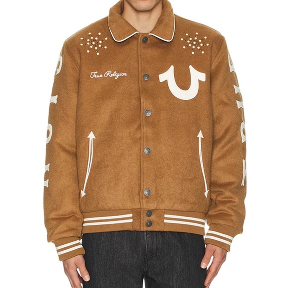 True Religion Wool Varsity Jacket in Dijon